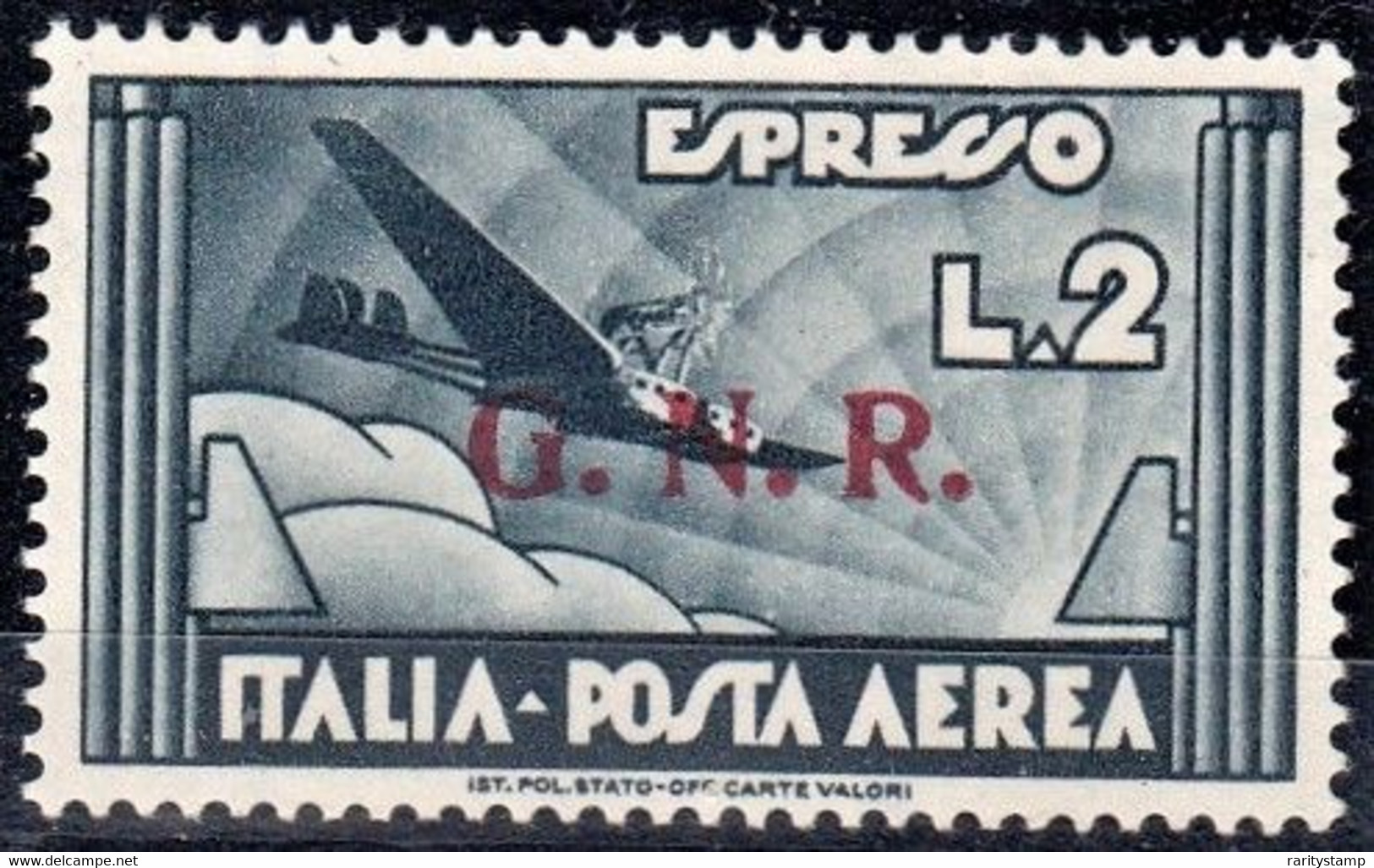 ITALIA 1944 REPUBBLICA SOCIALE GNR POSTA AEREA ESPRESSO LIRE 2 SASSONE N. 125/II  MNH ** SPLENDIDO LUSSO CENTRATISSIMO - Luftpost