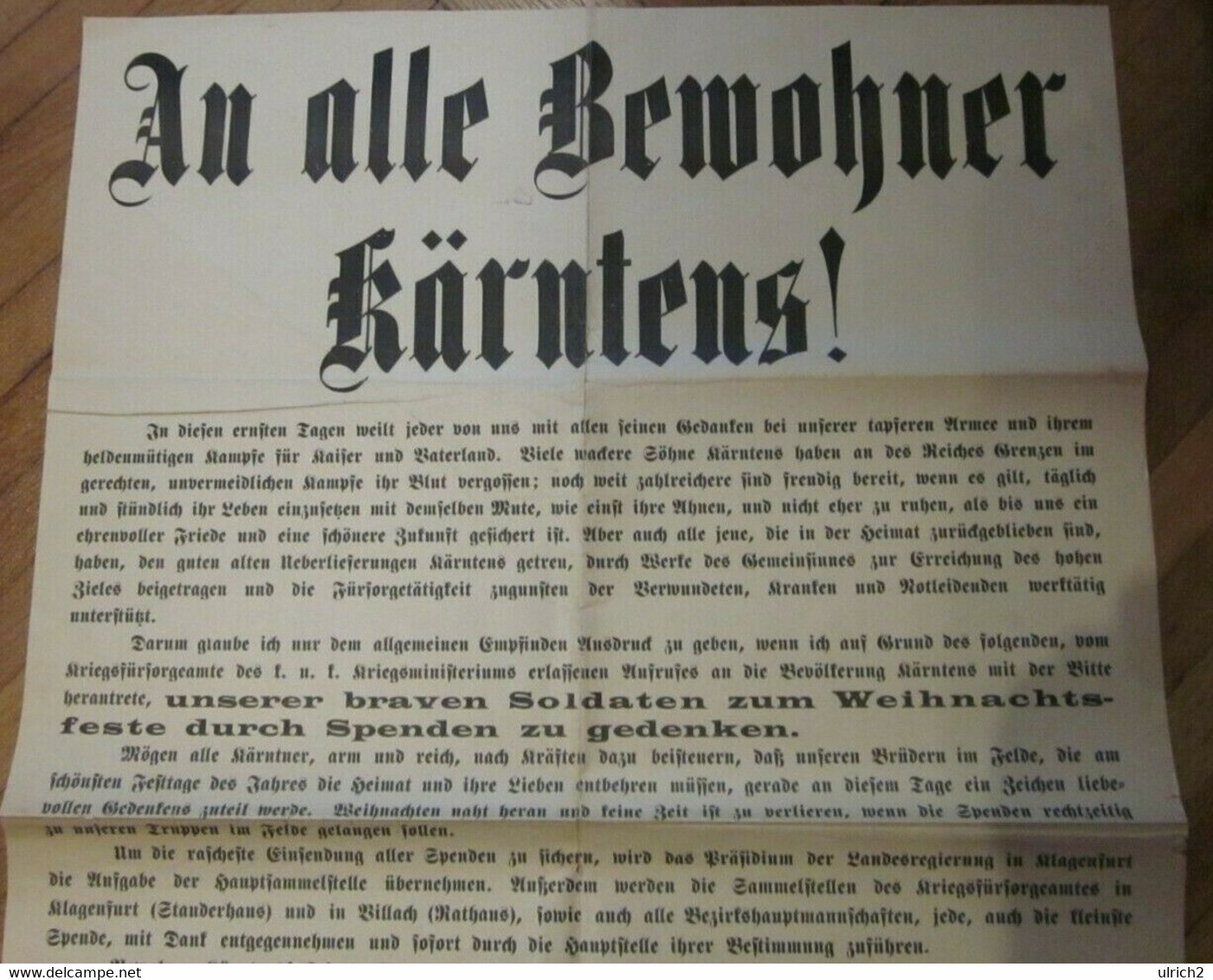 Original Plakat V. 1. WK - Weihnachts-Spendensammlung In Kärnten - 1914-18