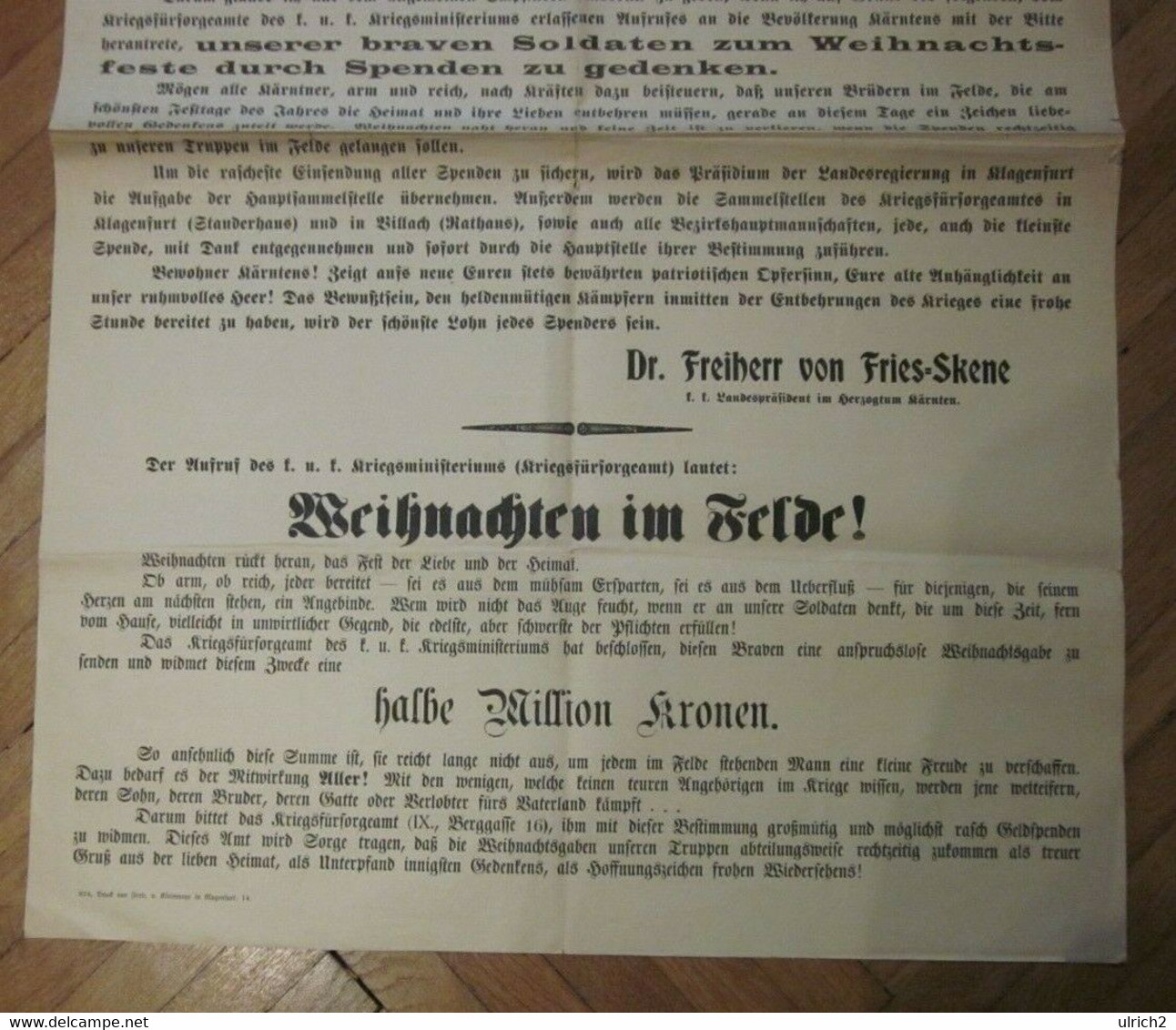 Original Plakat V. 1. WK - Weihnachts-Spendensammlung In Kärnten - 1914-18