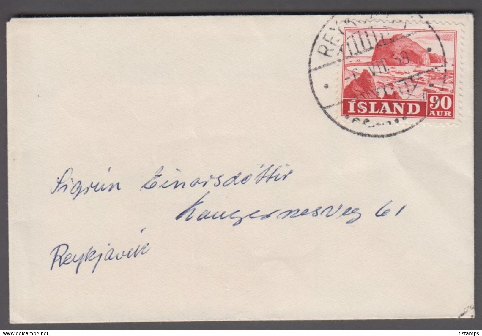 1959. ISLAND. 90 AUR Landscapes On Small Local Cover  REYKJAVIK 6.VII.59.  (Michel 266) - JF411990 - Covers & Documents