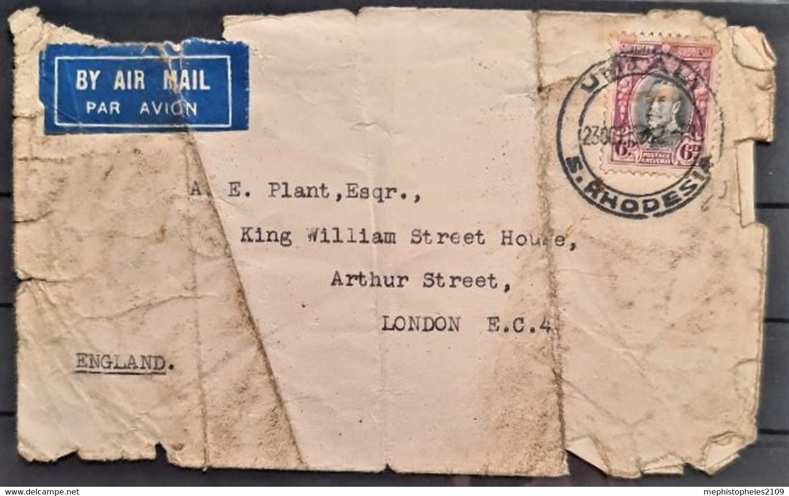SOUTHERN RHODESIA - Sc# 22 - 6d - Air Mail Letter - Zuid-Rhodesië (...-1964)