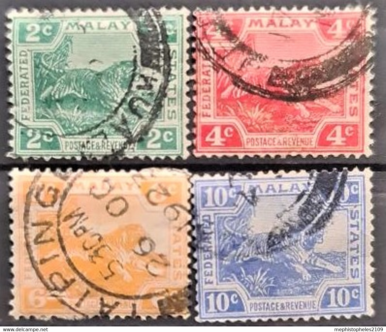 MALAYA 1919 - Canceled - Sc# 40, 44, 45, 47 - Straits Settlements