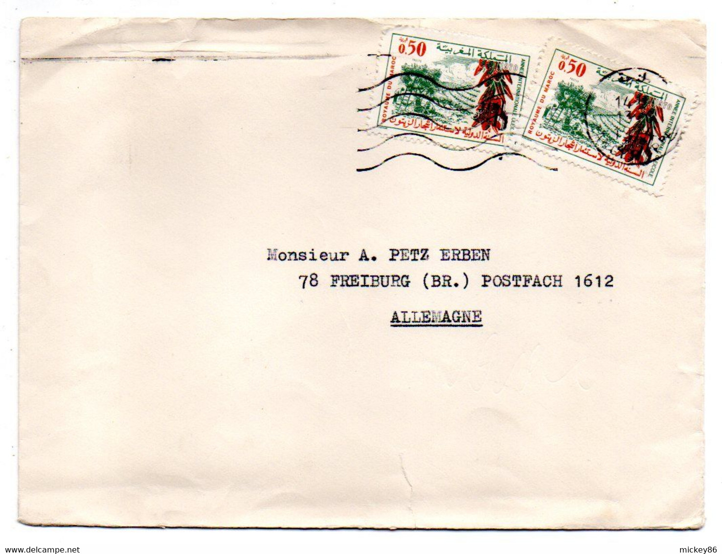 Maroc --1974 -- Lettre Destinée à FREIBURG (Allemagne)...composition De Timbres (olives) - Maroc (1956-...)