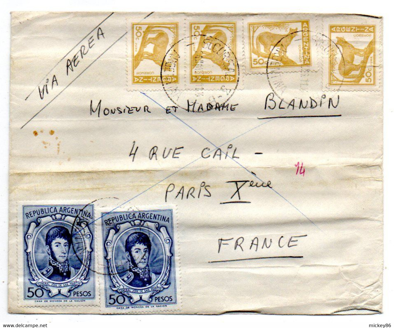 Argentine-1966--Lettre De BUENOS-AIRES  Pour PARIS (France) Composition De Timbres + Cachets - Covers & Documents