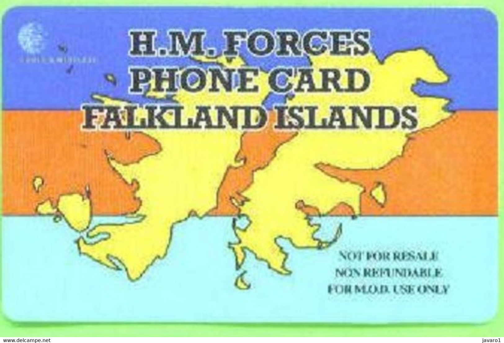 FALKLANDS : FLKA02 20min H.M. FORCES FALKLAND ISLANDS (c+w LOGO LEFT) USED Exp: 3 MONTHS - Falkland