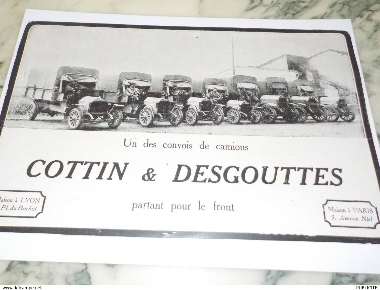 ANCIENNE PUBLICITE CAMION COTTIN-DESGOUTTES 1915 - Camions