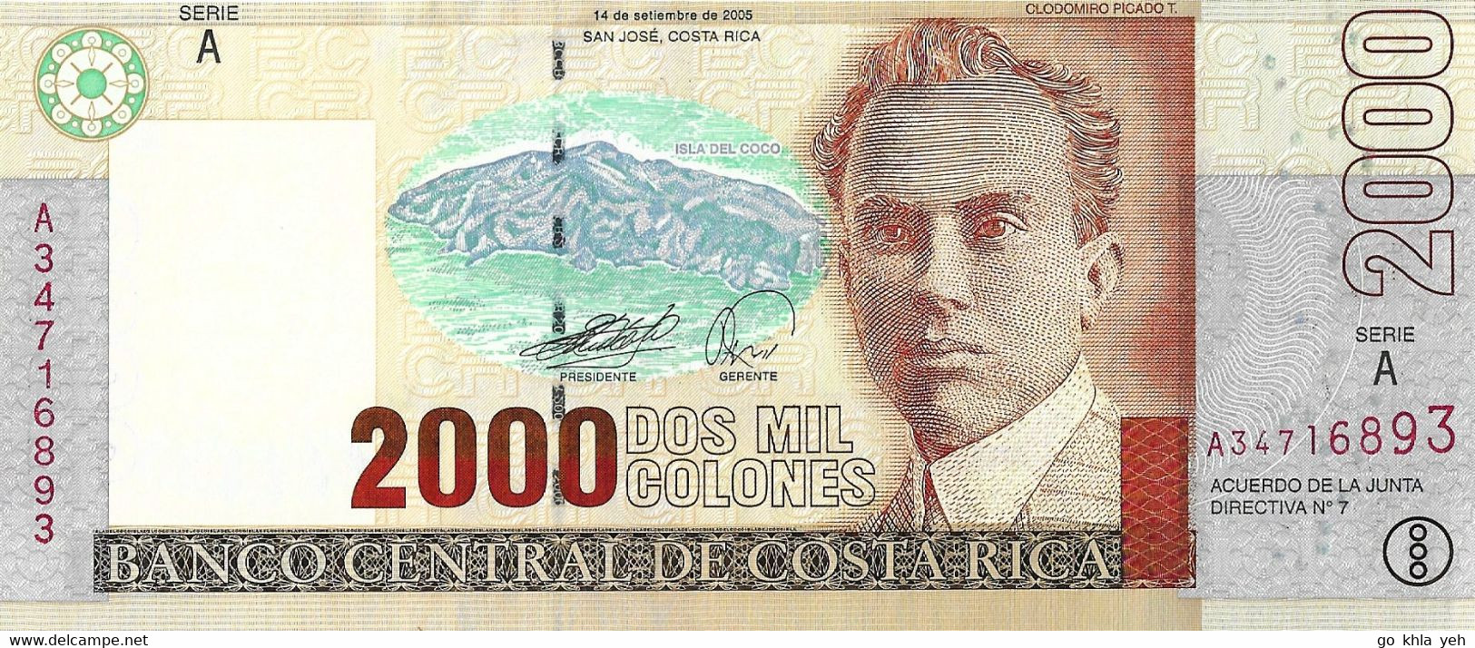 COSTA RICA 2005 2000 Colon - P.265e Neuf UNC - Costa Rica