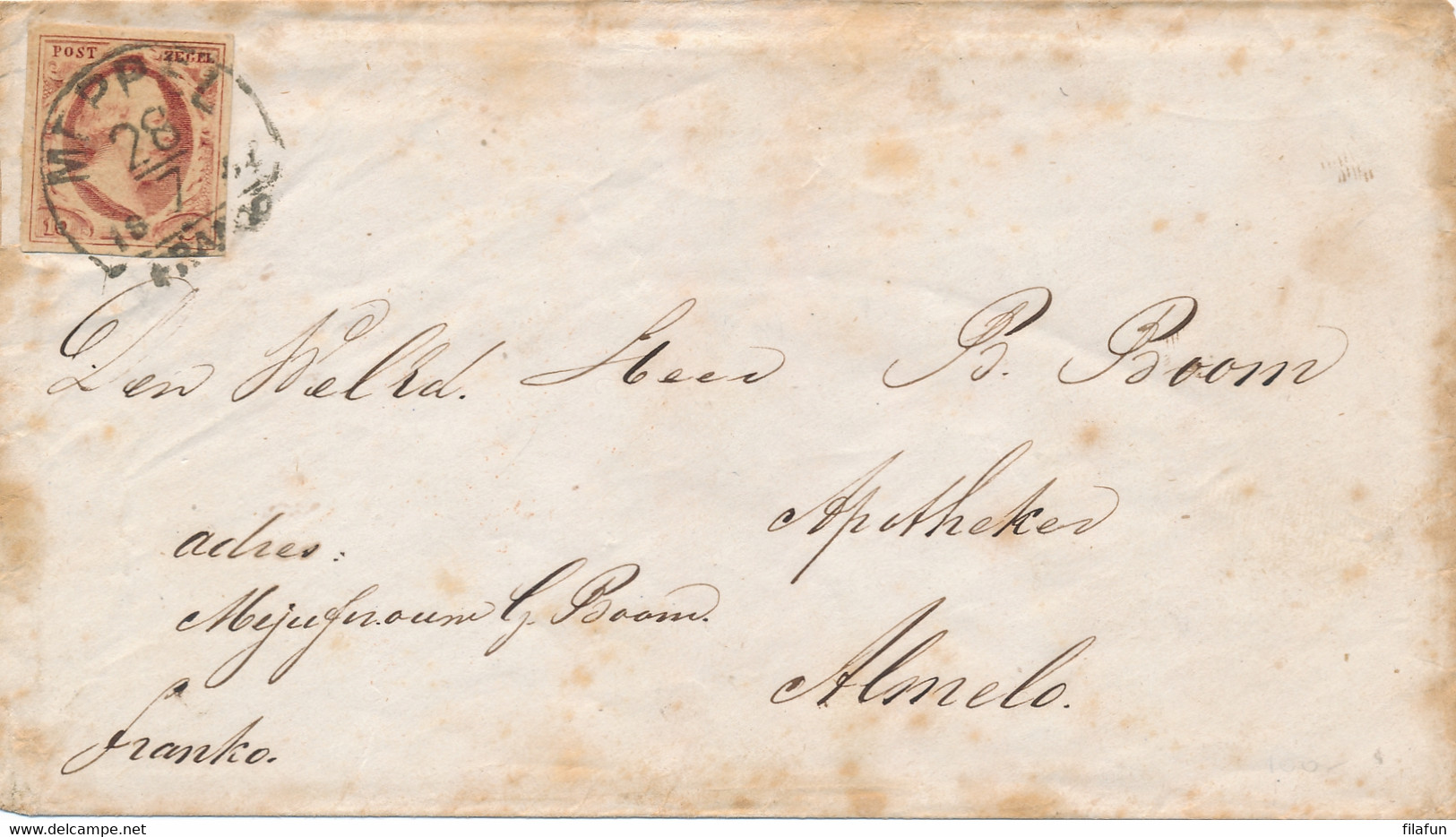 Nederland - 1868 - 10 Cent Willem III 1e Emissie, Op Envelop Van HRF-C MEPPEL Naar Almelo - Lettres & Documents