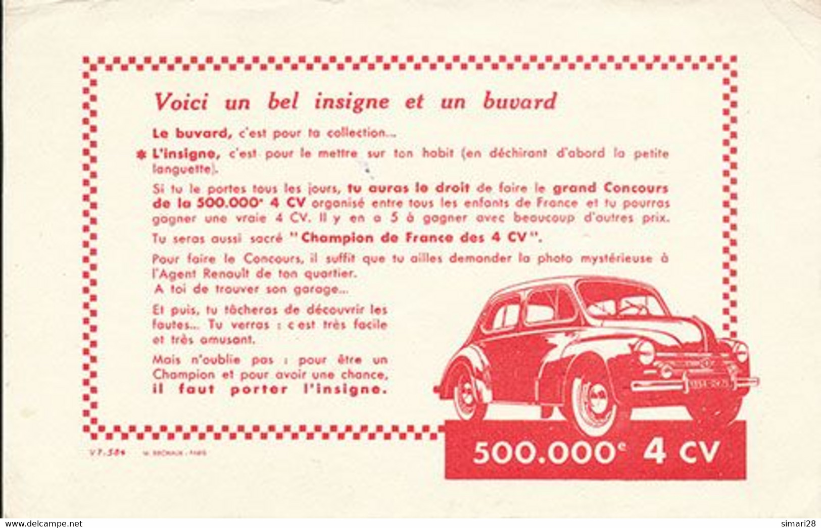 BUVARD - RENAULT 4 CV 500.000 E - Automobile