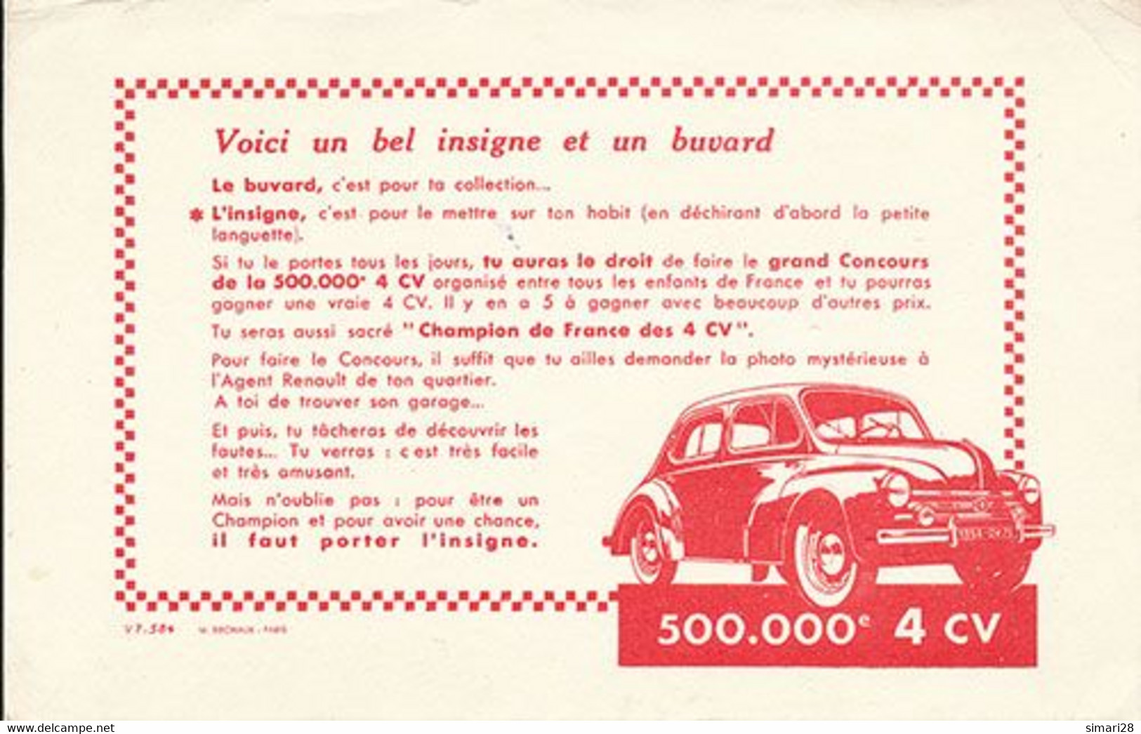 BUVARD - RENAULT 4 CV 500.000 E - Automóviles