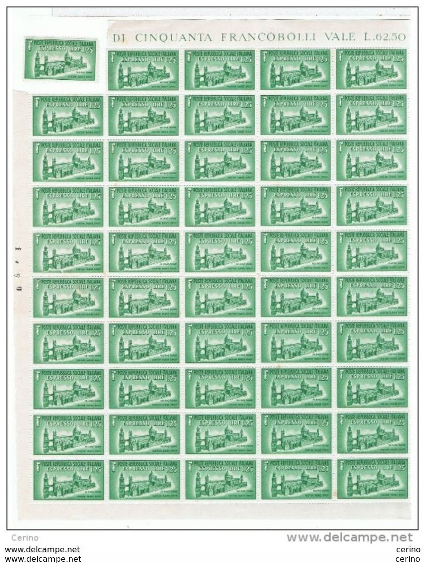 R.S.I.:  1944  EX. DUOMO  DI  PALERMO  -  £. 1,25  VERDE  FGL. 50  N. -  ( VARIETA'  P  IN  ALBINO  24° )  -  SASS. 23 C - Express Mail