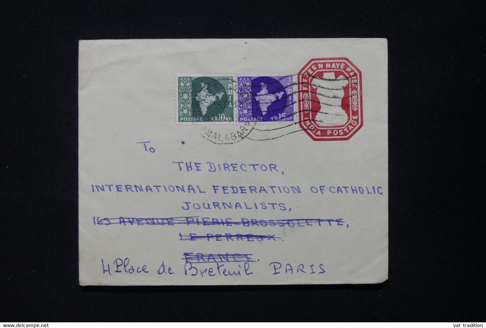INDE - Entier Postal + Compléments De Engandigur Pour La France En 1953 - L 82991 - Buste