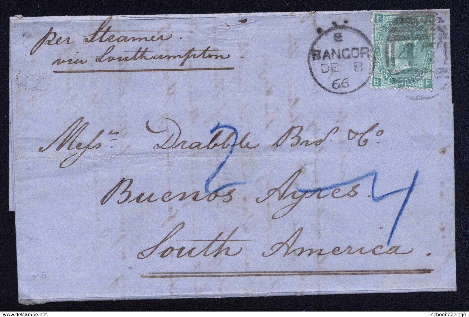 A6911) UK Great Britain Brief Von Bangor 08.12.66 N. Buenos Aires / Argentinien M. EF Mi.27 Platte 4 - Covers & Documents