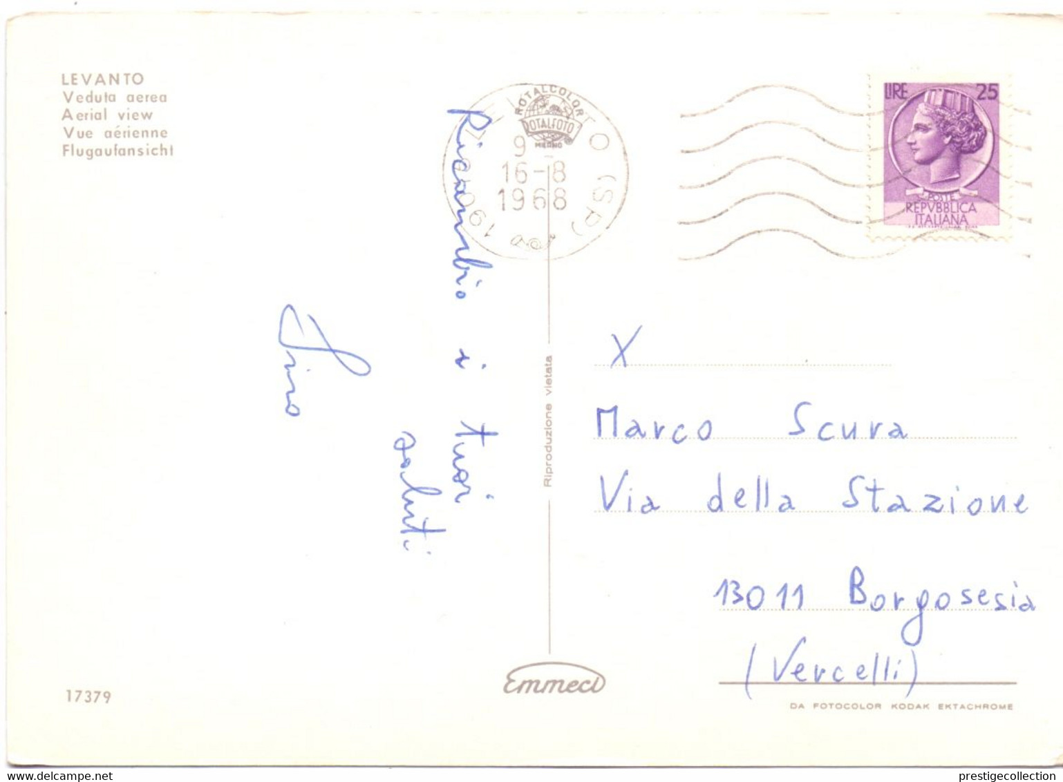 POST CARD VEDUTA AEREA DI LEVANTO 1968  (DIC200341) - La Spezia