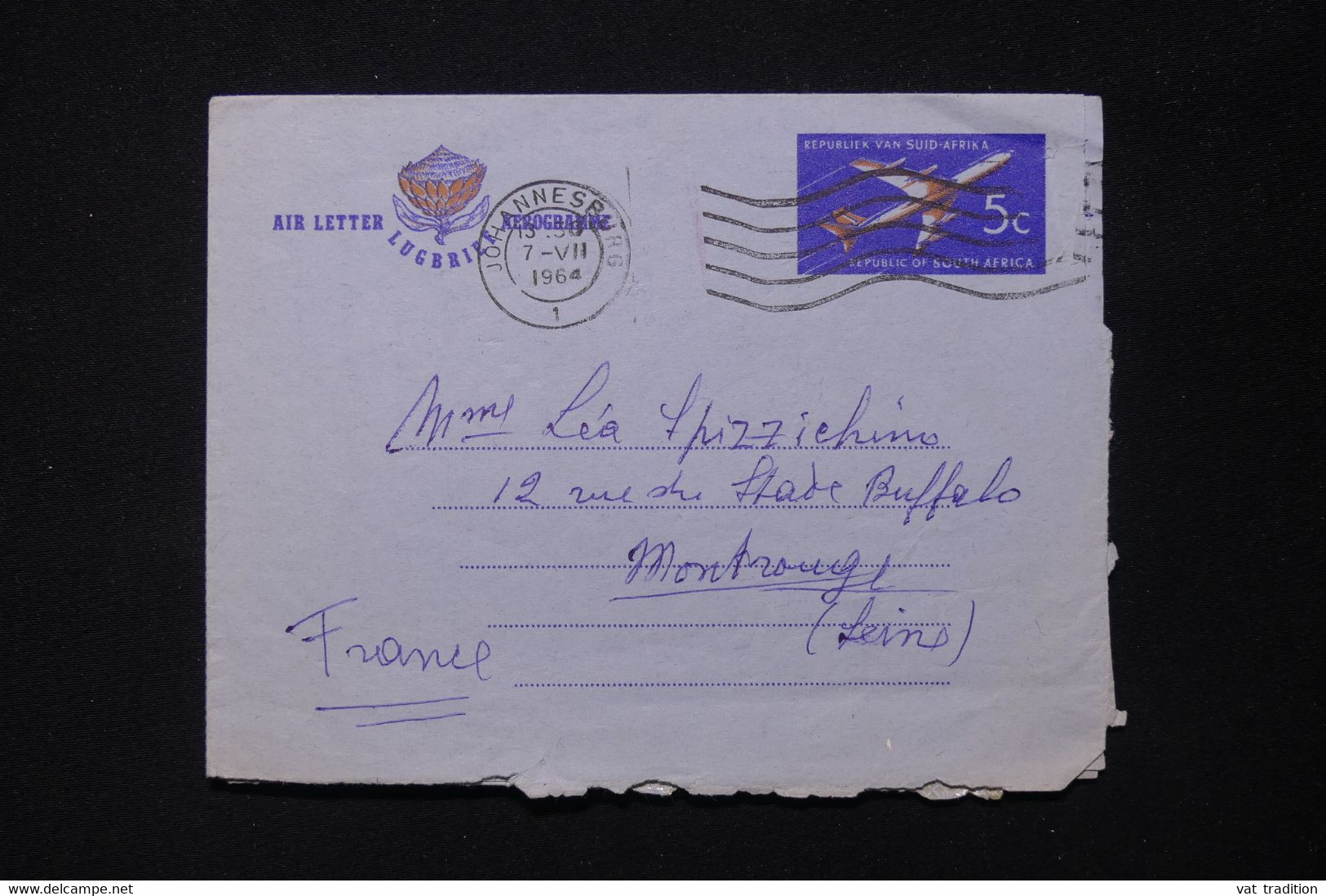 AFRIQUE DU SUD - Aérogramme De Johannesburg Pour La France En 1964 - L 83010 - Covers & Documents