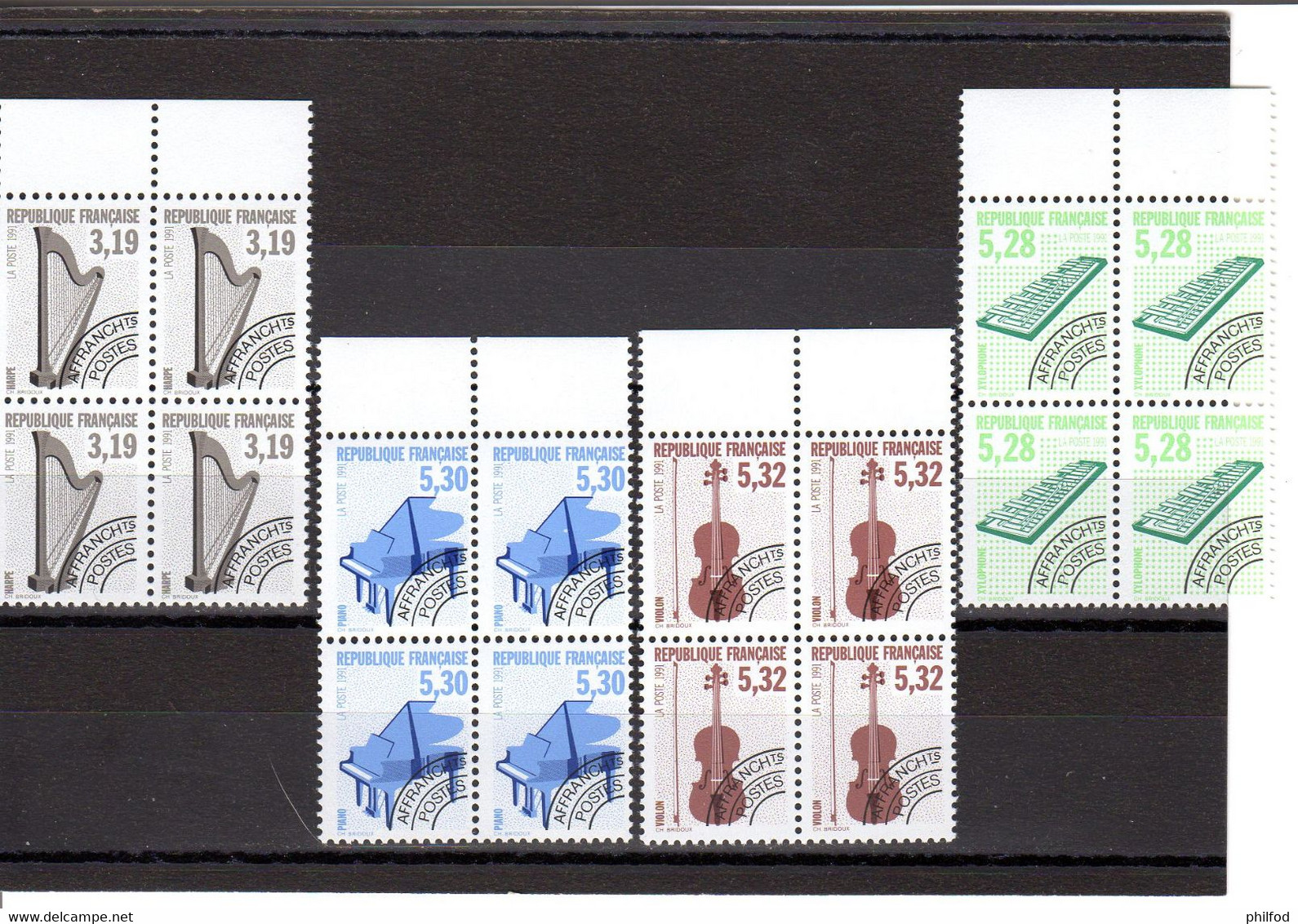 1992 - 11  Blocs De 4 Timbres  : N ° 213 à 223 Dont 1 Coin Daté 24/10/91 - 1989-2008