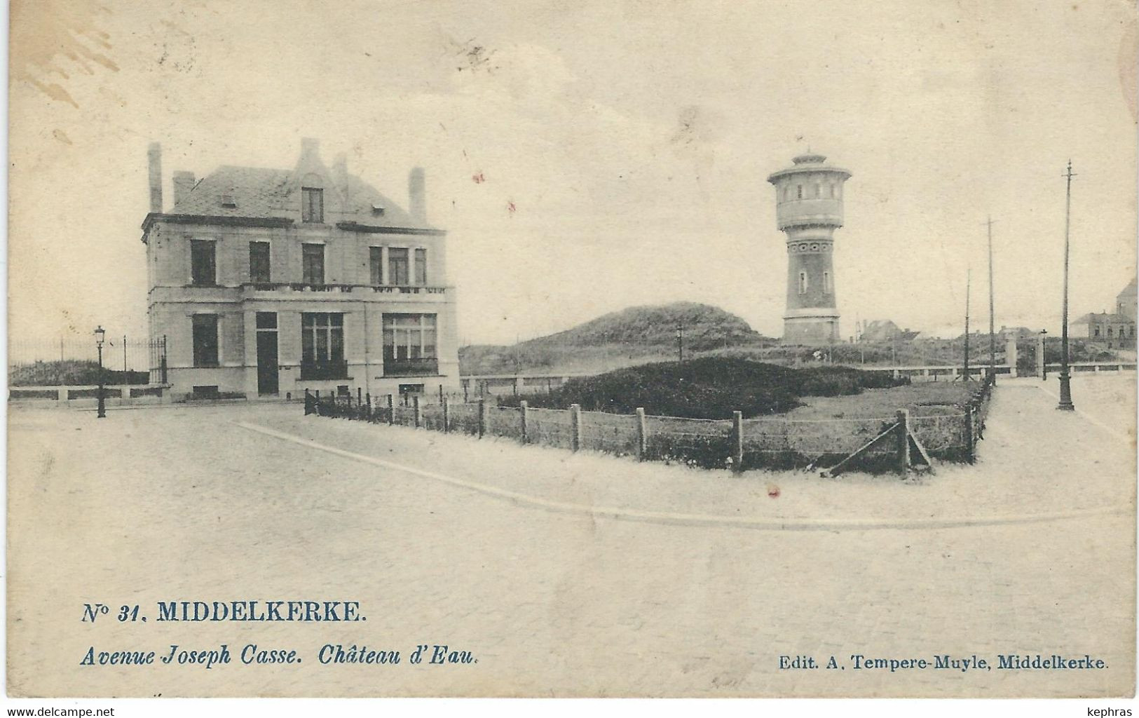 N° 31. MIDDELKERKE : Avenue Joseph Casse - Château D'Eau - TRES RARE CPA - Cachet Poste 1911 - Middelkerke