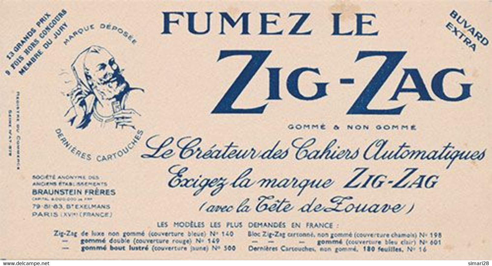 BUVARD - FUMEZ LE ZIG ZAG (zouave) - Tabac & Cigarettes