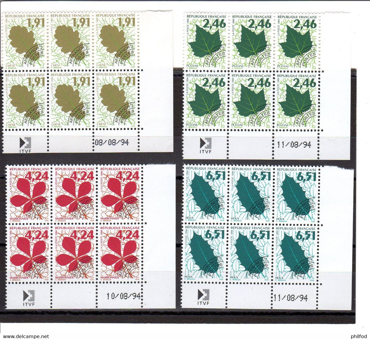 1994 - 4  Blocs De 6 Timbres  : N ° 232 à 235  - Coins Datés - 1990-1999