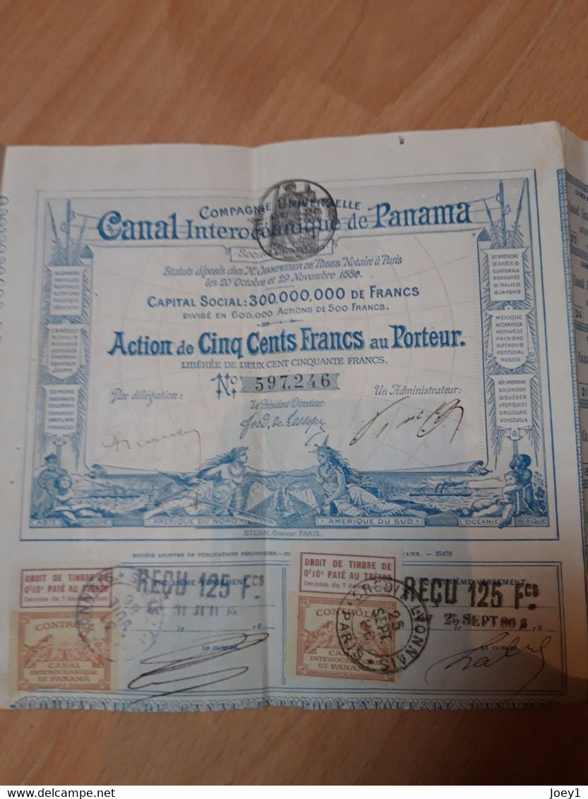 Action De 500 Frs Au Porteur Panama Numéro 597246 Septembre1886 - Navigation