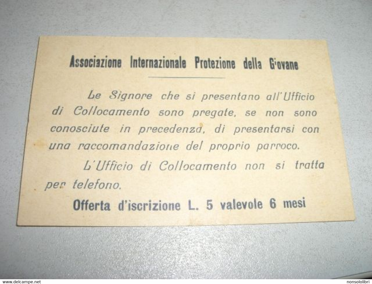 BIGLIETTO ASSOCIAZIONE INTERNAZIONALE PROTEZIONE DELLA GIOVANE - Sin Clasificación