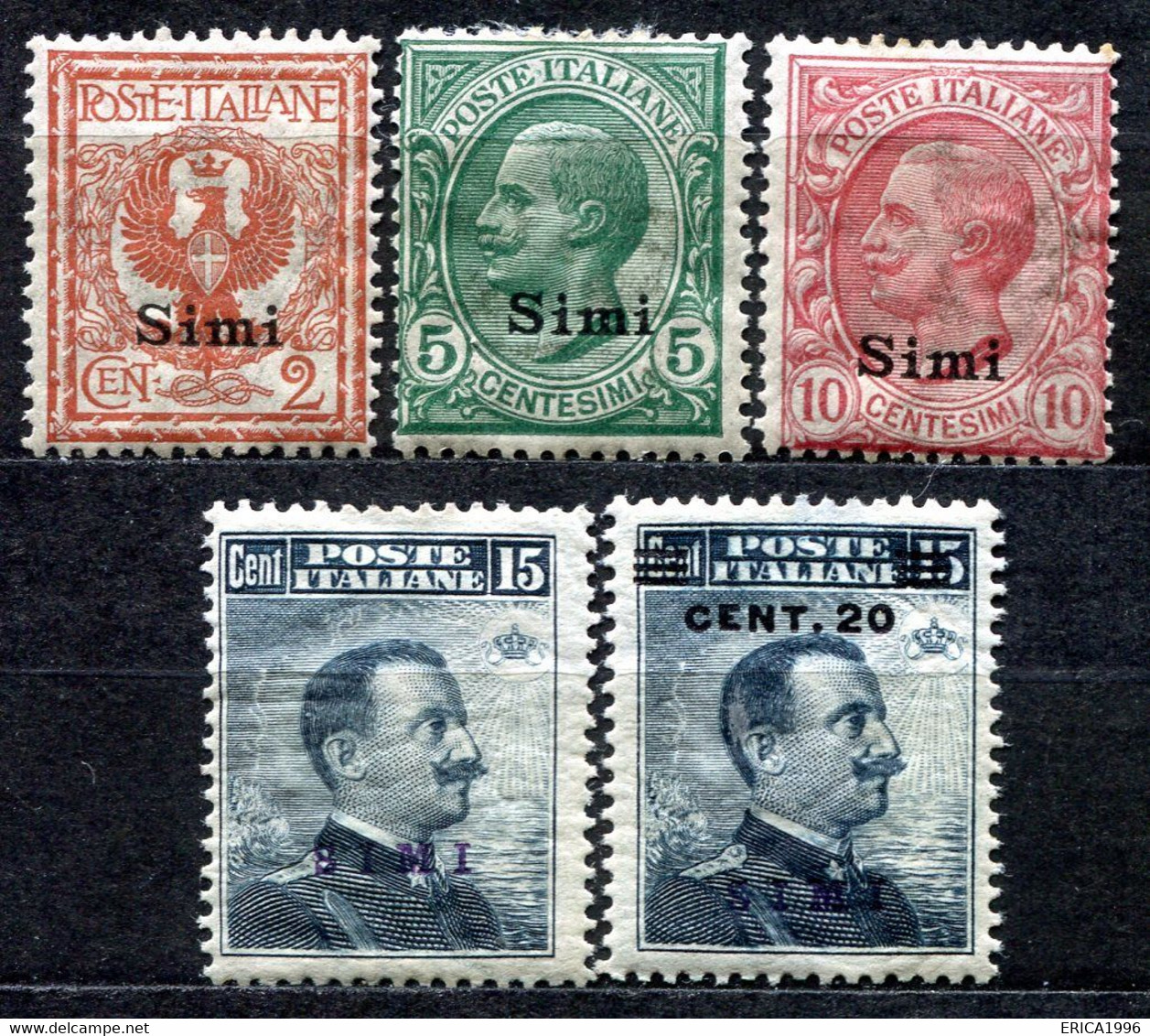 Z2260 ITALIA ISOLE DELL'EGEO SIMI 1912-16 Sassone 1-4, 8, MH*, Val. Cat. Sassone: € 226, Ottime Condizioni - Ägäis (Simi)