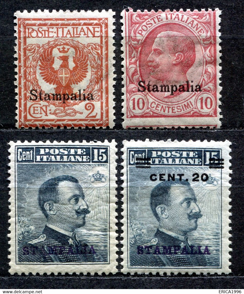 Z2261 ITALIA ISOLE DELL'EGEO STAMPALIA 1912-16 Sassone 1, 3, 4, 8, MH*, Val. Cat. Sassone: € 96, Ottime Condizioni - Egée (Stampalia)