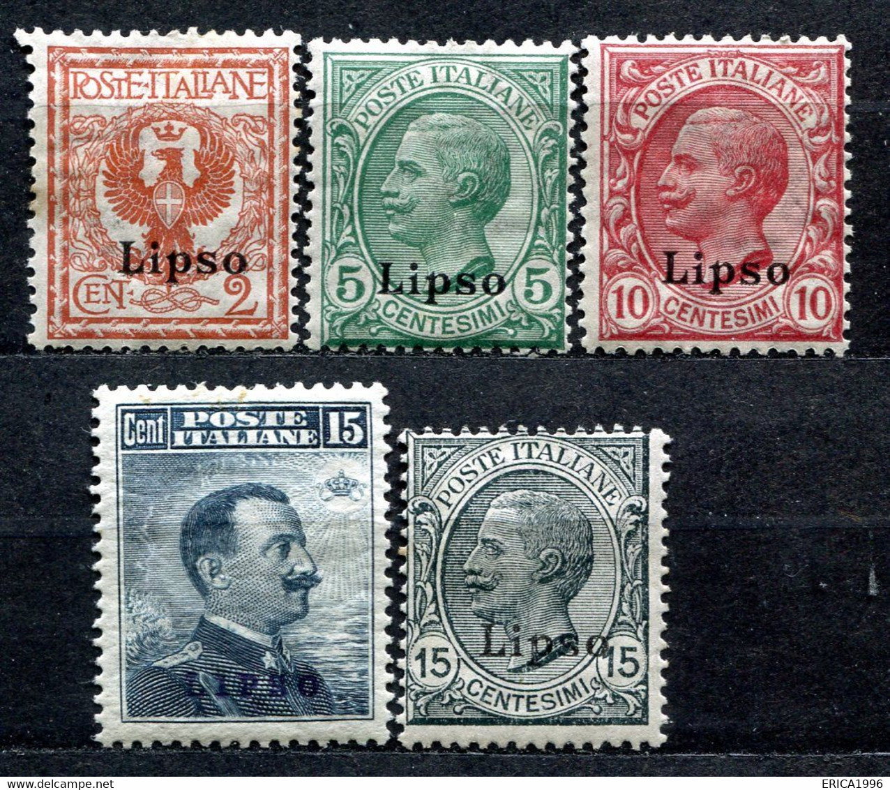 Z2265 ITALIA ISOLE DELL'EGEO LIPSO 1912-22 Sassone 1-4, 10, MH*, Val. Cat. Sassone: € 106, Ottime Condizioni - Egée (Lipso)