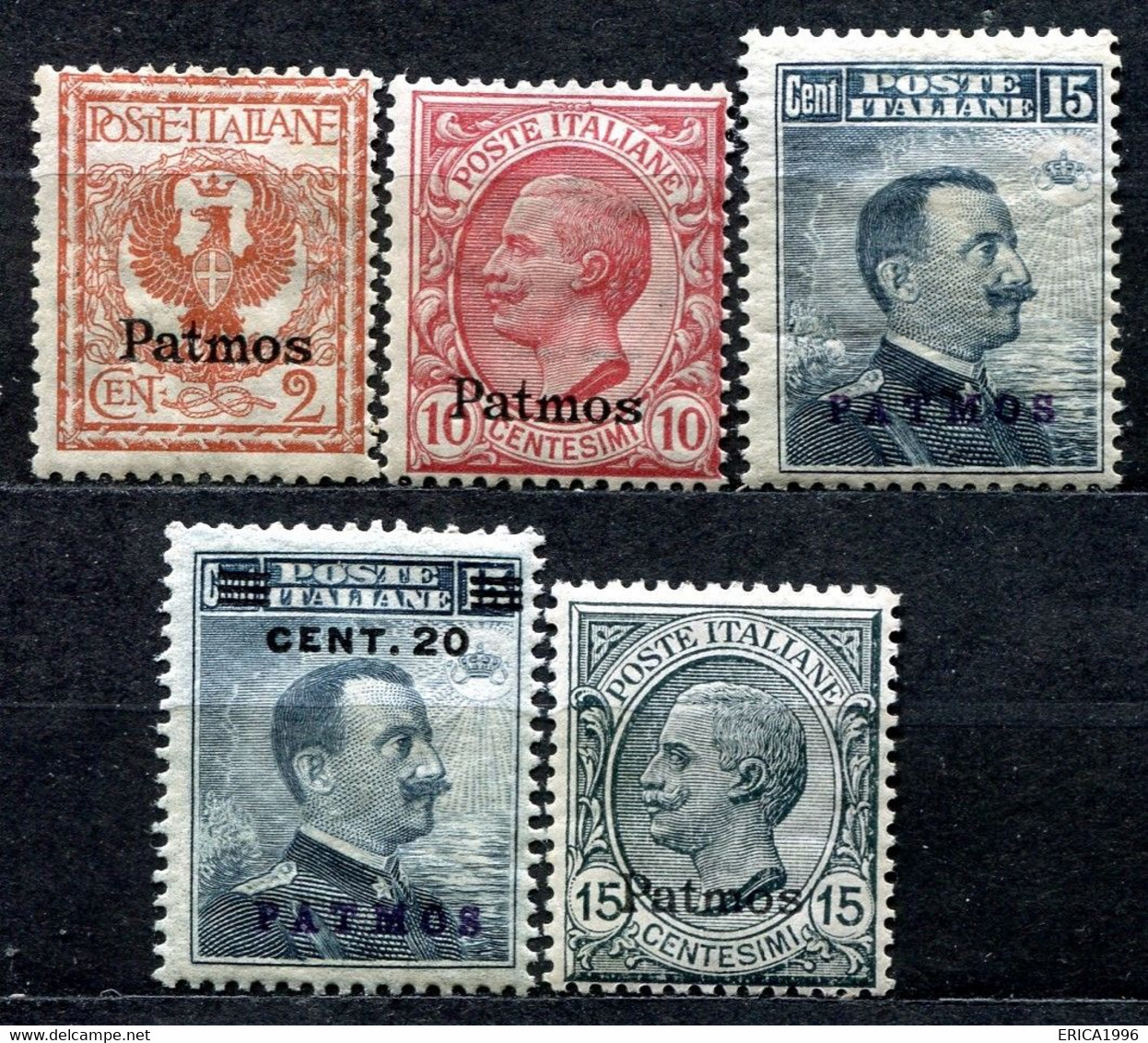 Z2268 ITALIA ISOLE DELL'EGEO PATMO 1912-22 Sassone 1, 3, 4, 8, 10, MH*, Val. Cat. Sassone: € 126, Ottime Condizioni - Egée (Patmo)