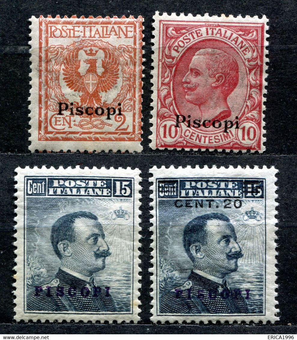 Z2269 ITALIA ISOLE DELL'EGEO PISCOPI 1912-16 Sassone 1, 3, 4, 8, MH*, Val. Cat. Sassone: € 94, Ottime Condizioni - Ägäis (Piscopi)