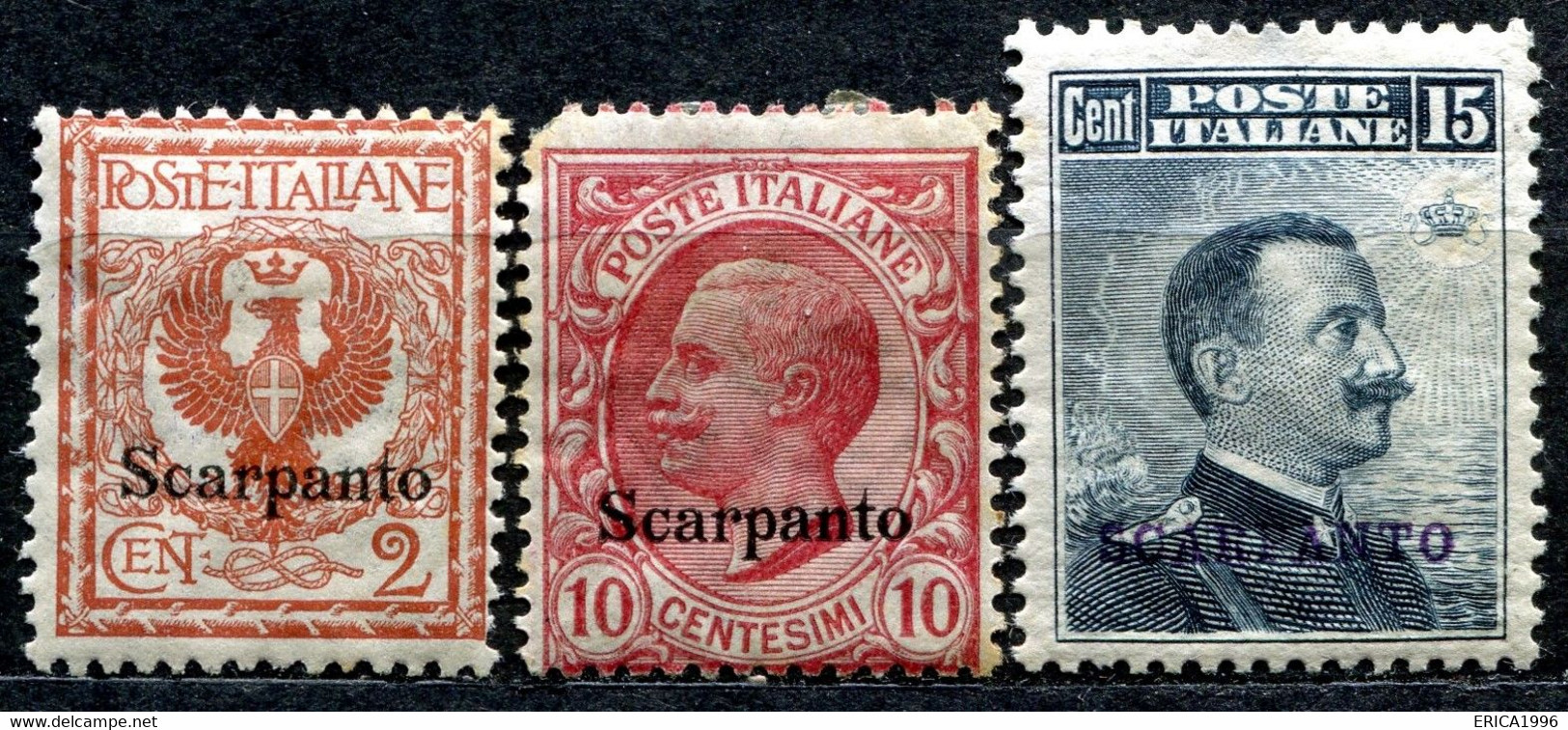 Z2270 ITALIA ISOLE DELL'EGEO SCARPANTO 1912 Sassone 1, 3, 4 MH*, Val. Cat. Sassone: € 86, Ottime Condizioni - Egeo (Scarpanto)