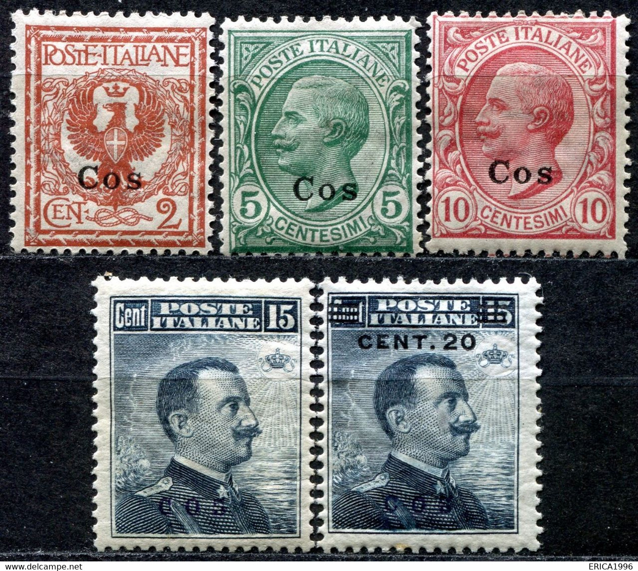 Z2271 ITALIA ISOLE DELL'EGEO COO 1912-16 Sassone 1-4, 8 MH*, Val. Cat. Sassone: € 286, Ottime Condizioni - Egée (Coo)