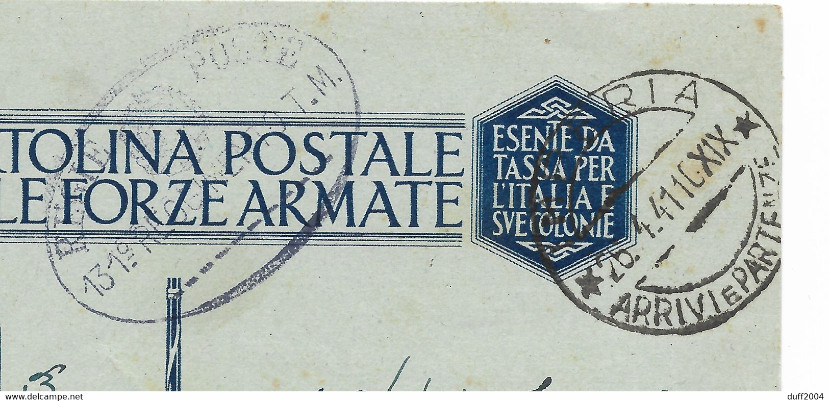 DA ONEGLIA A CONFIENZA - 25.4.1941 - Militaire Post (PM)