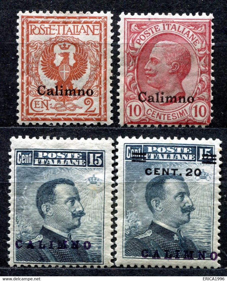 Z2273 ITALIA ISOLE DELL'EGEO CALINO 1912-16 Sassone 1, 3, 4, 8 MH*, Val. Cat. Sassone: € 112, Ottime Condizioni - Egée (Calino)