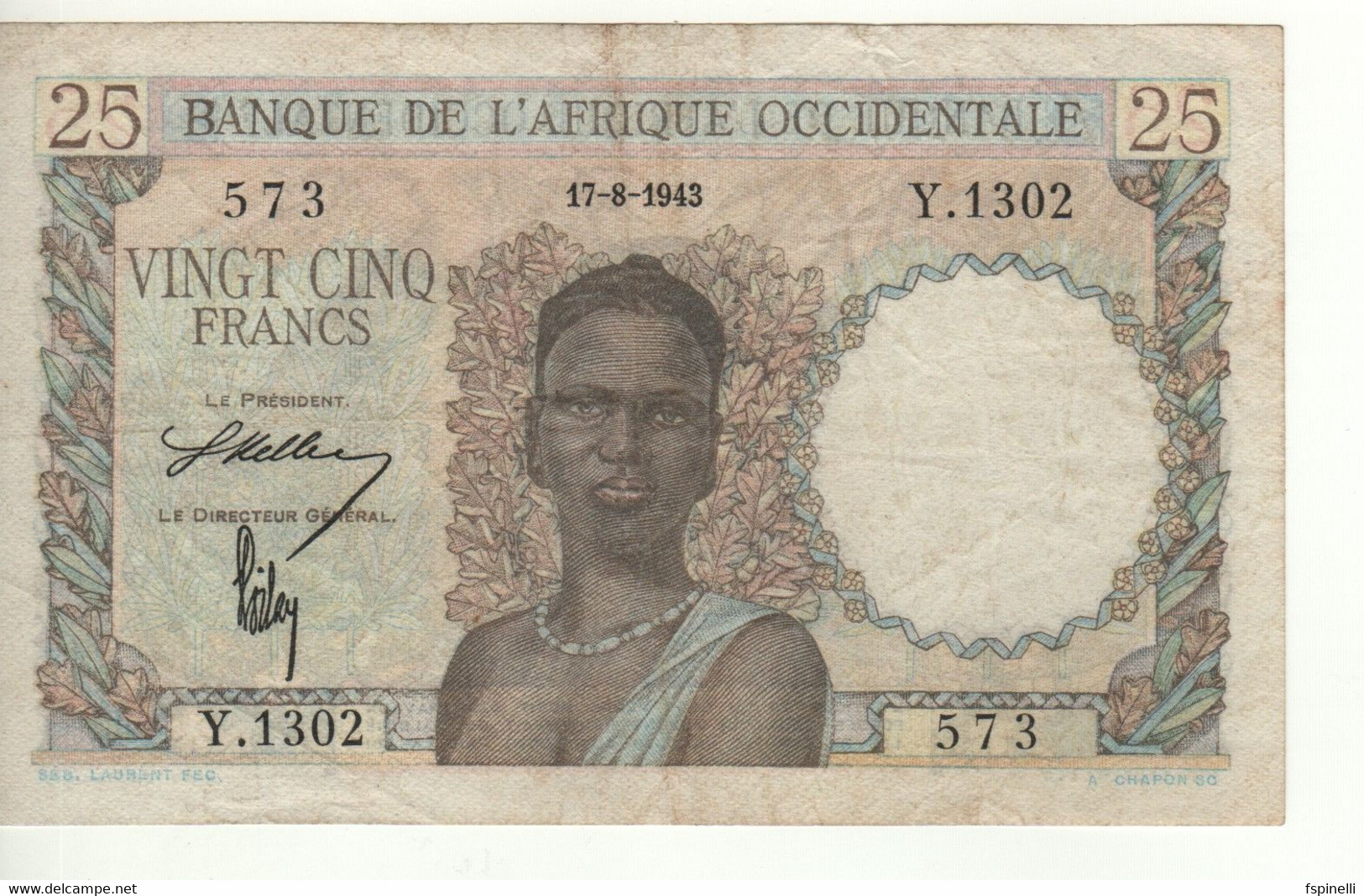 FRENCH WEST AFRICA   25 Francs    P38   Dated 17-08-1948     Man + Bull  At Back - West-Afrikaanse Staten