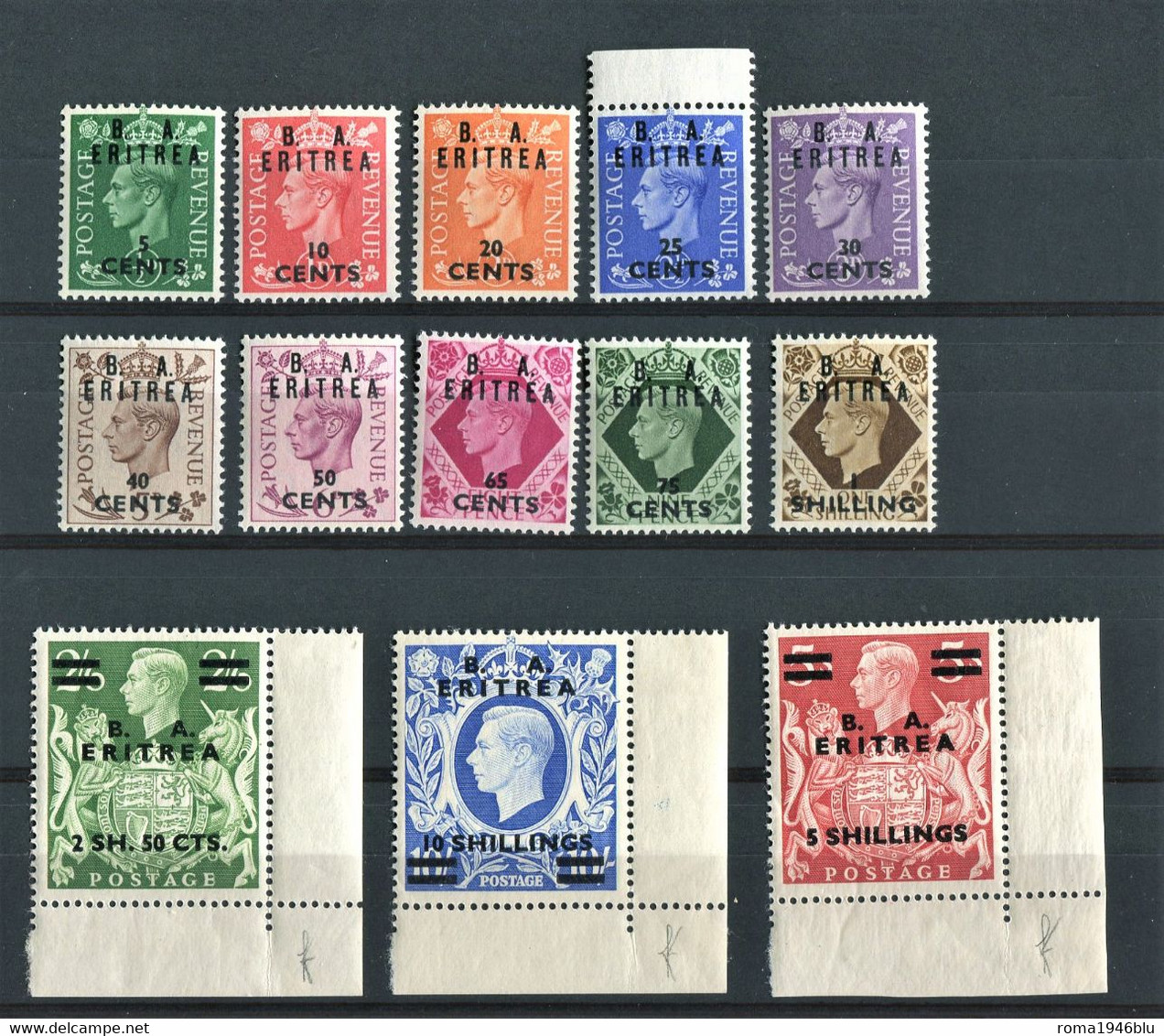 ERITREA 1950  FRANCOBOLLI GRAN BRETAGNA SOP.TI B.A.ERITREA E NUOVO VALORE  SASSONE 14/26 ** MNH - Eritrée