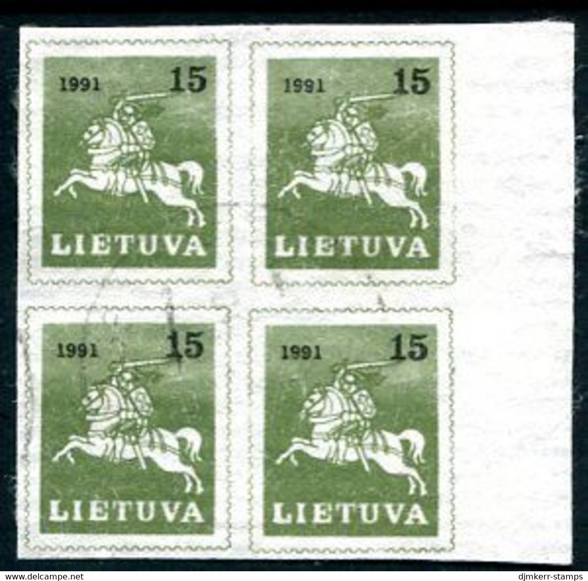 LITHUANIA 1991  Lithuanian Knight Definitive Imperforate Block Of 4 Used.  Michel 472 - Lithuania