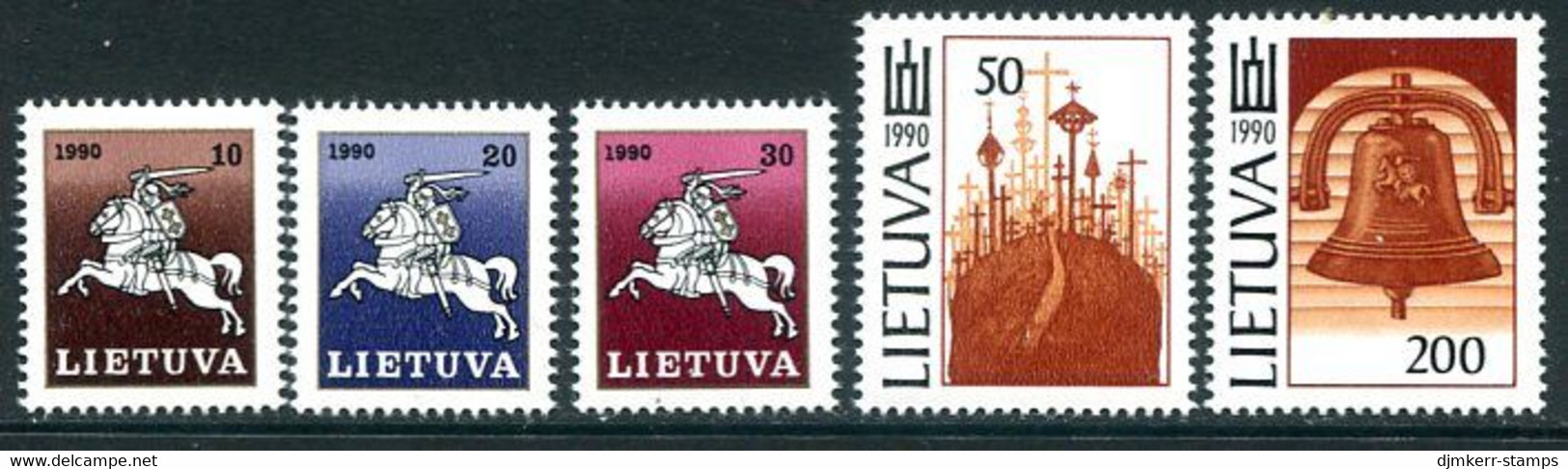 LITHUANIA 1991 Lithuanian Knight And National Symbols Definitive MNH / **.  Michel 465-69 - Lituania
