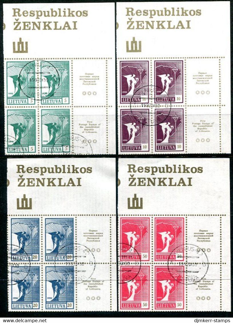 LITHUANIA 1990 Angel Definitive Blocks Of 4 With Labels Used.  Michel 461-64 - Litouwen
