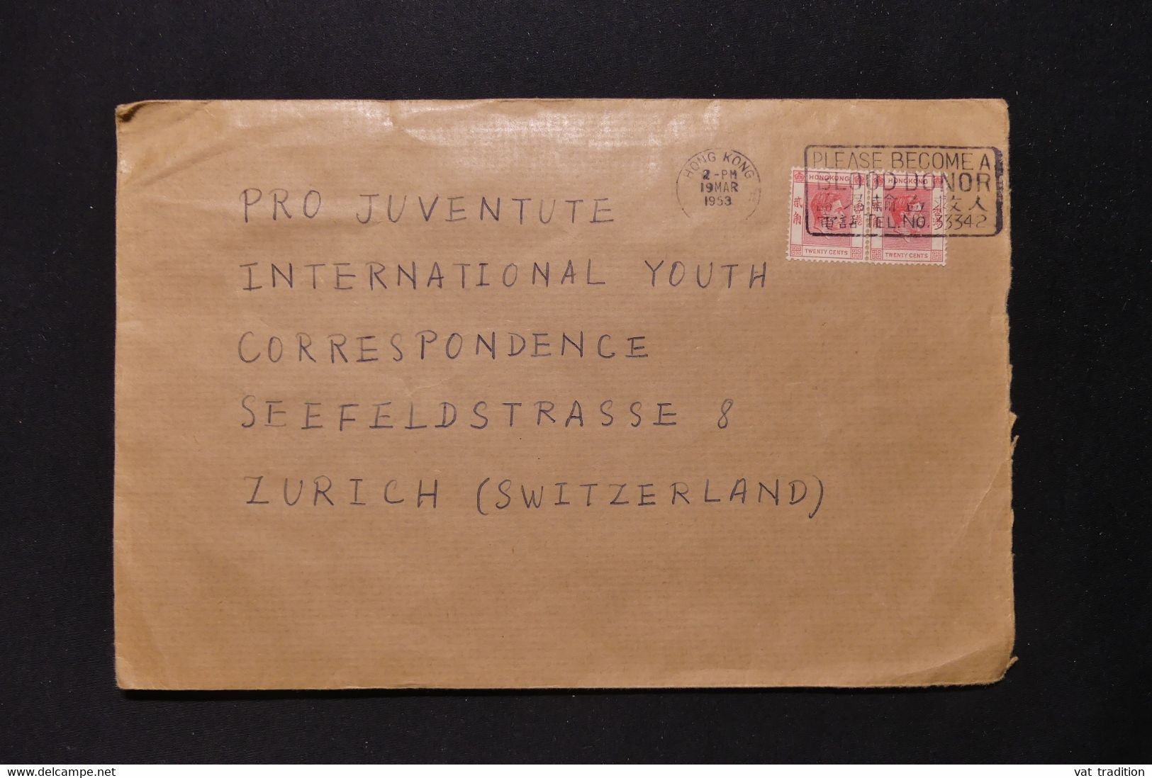 HONG KONG - Enveloppe Pour La Suisse En 1953 - L 83088 - Briefe U. Dokumente