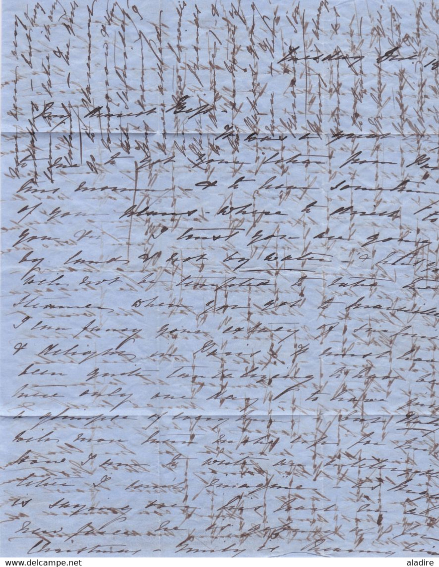 1853 - 4 page folded personal letter in English from Liverpool, England to Genoa, Italia via London, Calais & Beauvoisin