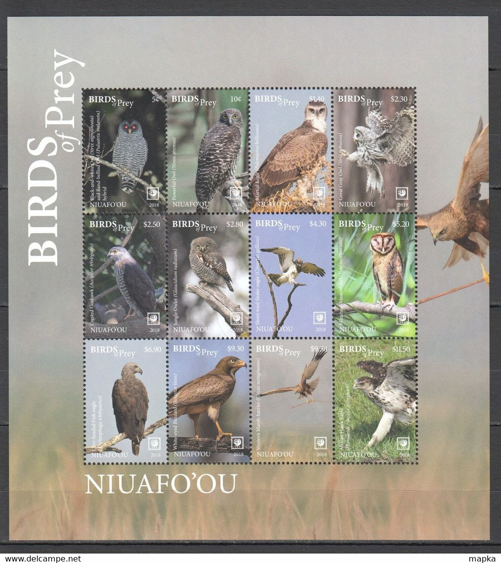 MV38 2018 EXCLUSIVE NIUAFO'OU FAUNA BIRDS OF PREY EAGLES OWLS 22 EURO NOMINAL 1SH MNH - Adler & Greifvögel