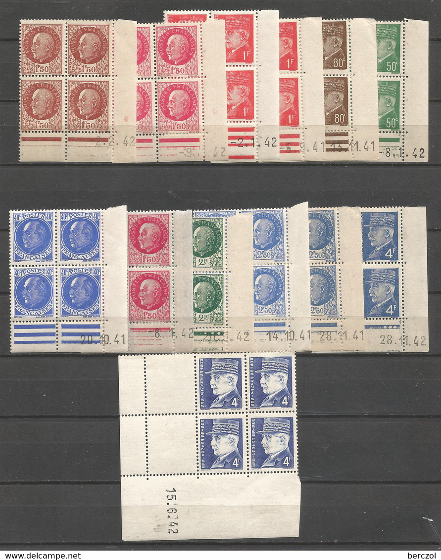 FRANCE ANNEE 1941/1944 N°507,508,512,514X2,516X2,517,518,520X2,521A,522 BLOCS DE 4 EX COINS DATES NEUFS** MNH - 1940-1949