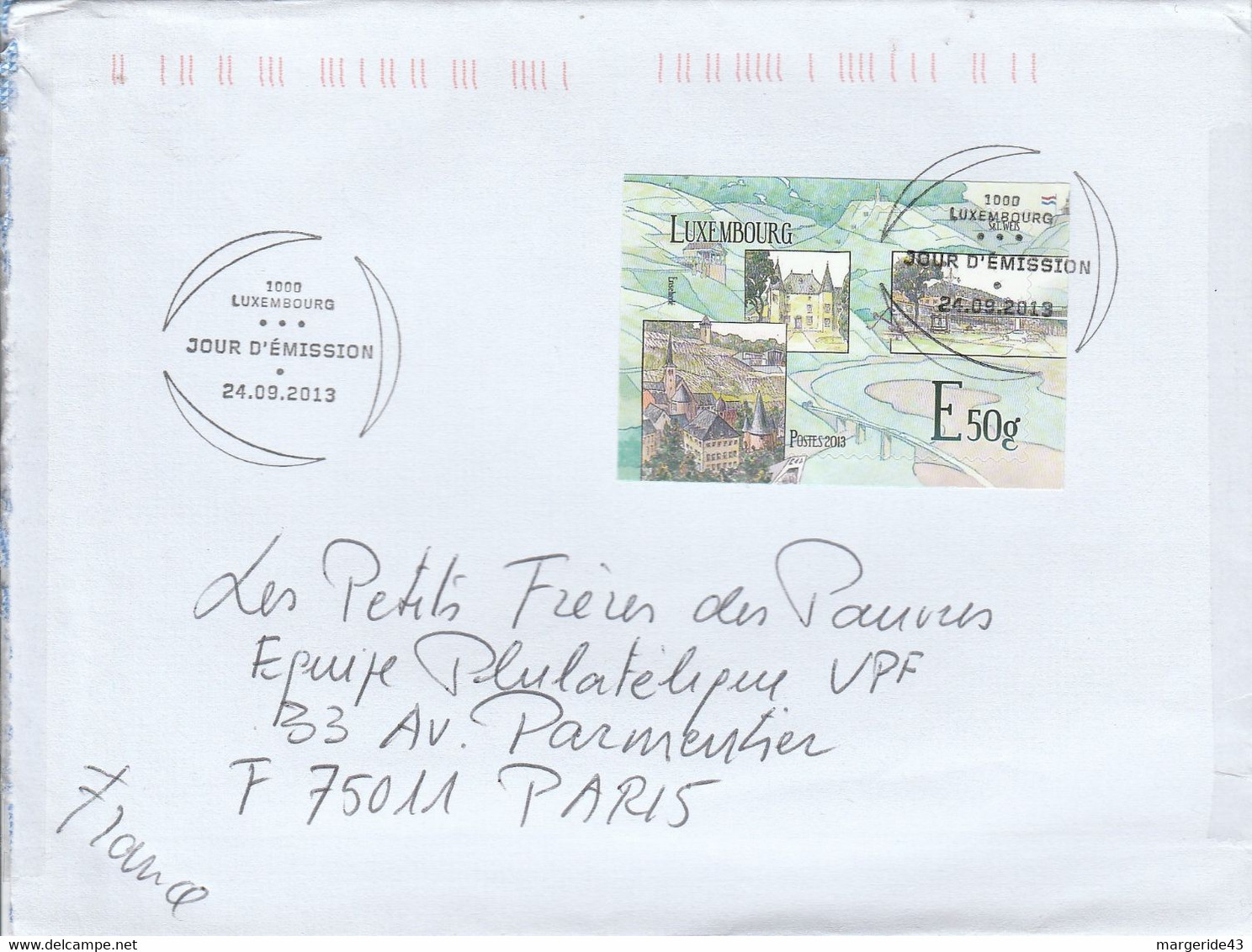 LUXEMBOURG SEUL SUR LETTRE POUR LA FRANCE 2013 - Covers & Documents