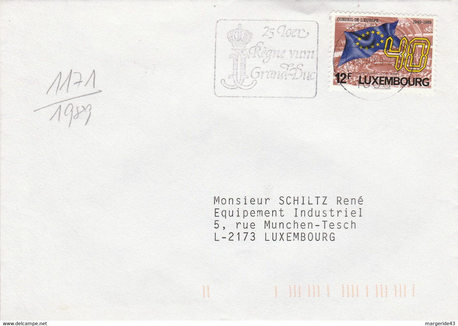 LUXEMBOURG SEUL SUR LETTRE INTERIEURE 1989 - Andere & Zonder Classificatie