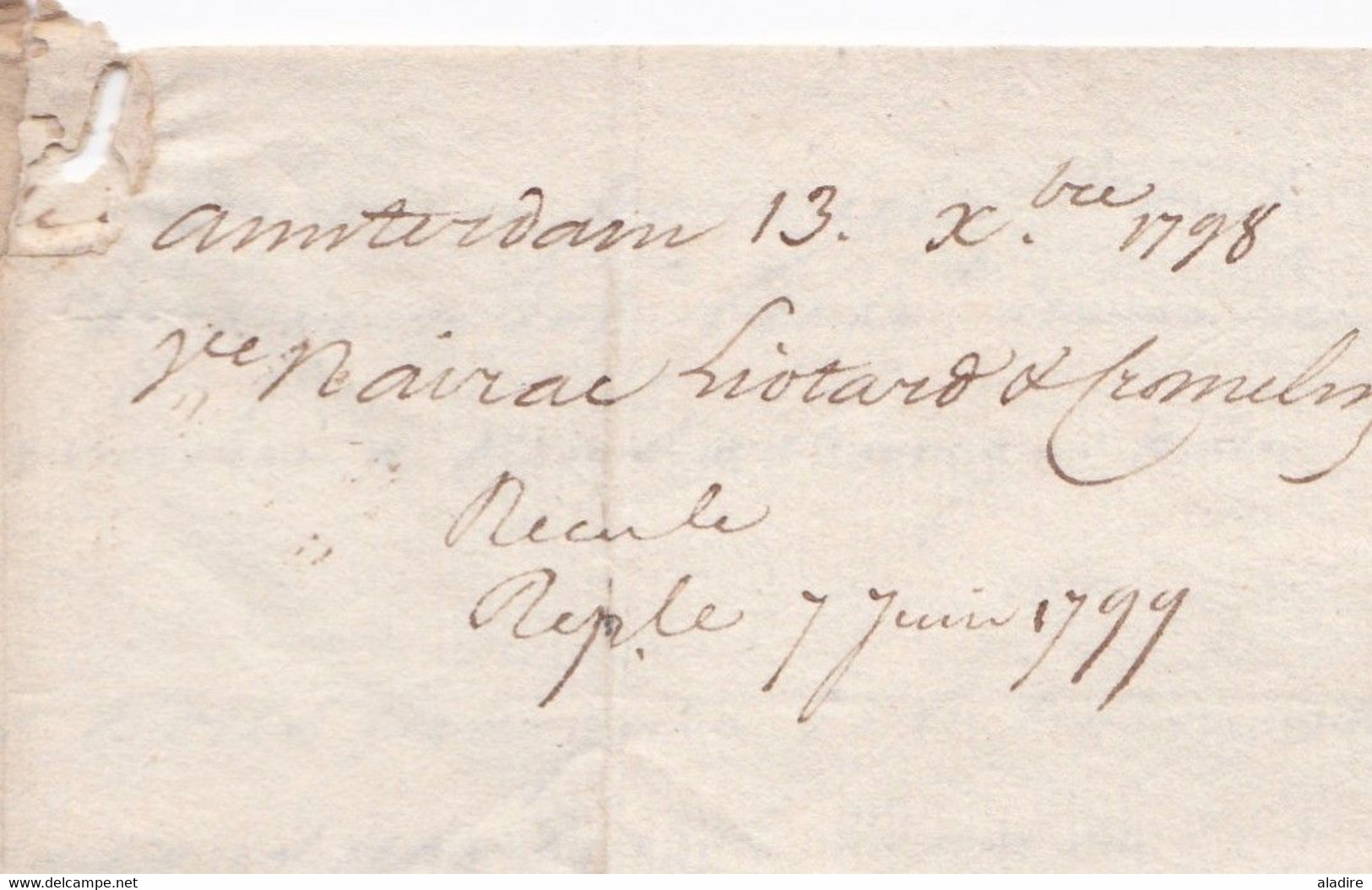 1798 - Marque Postale D'HOLLANDE Sur Lettre Pliée Avec Corresp En Français De 2 P D' AMSTERDAM Vers BORDEAUX, France - ...-1852 Prephilately