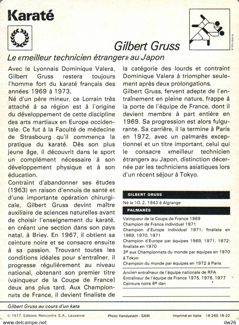 Fiche Sports: Karaté - Gilbert Gruss Au Court D'un Kata - Champion D'Europe 1971 Et Du Monde (par Equipe) - Deportes