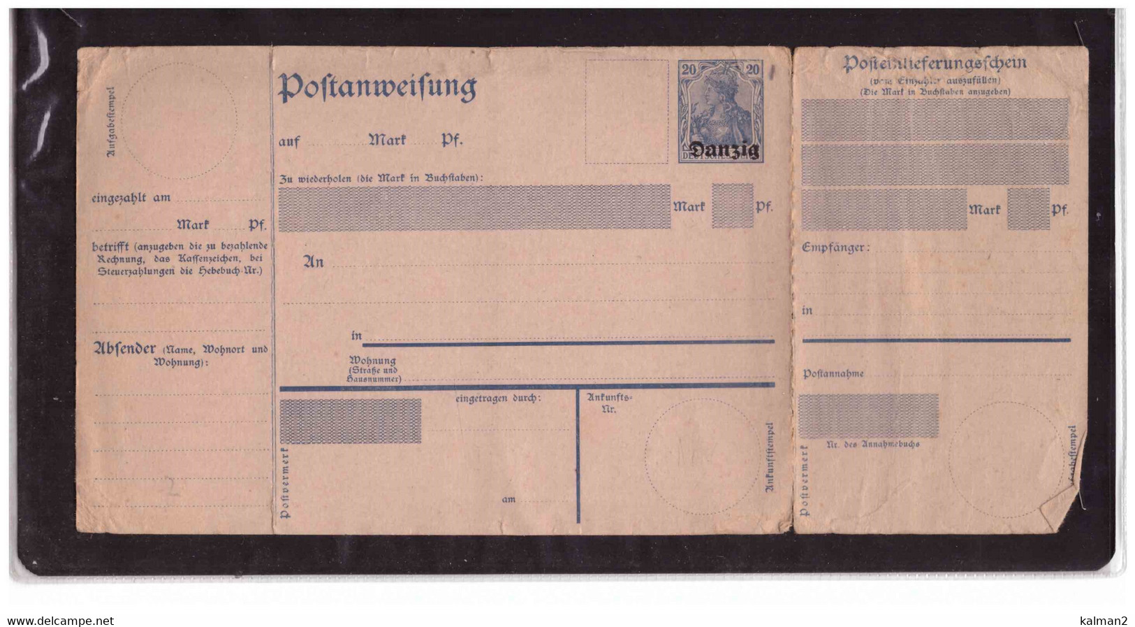 TEM12812  -    "  DANZIG "  - NEW  ENTIRE  "POSTANWEISUNG  -  MICHEL NR.  A.1 - Postal  Stationery