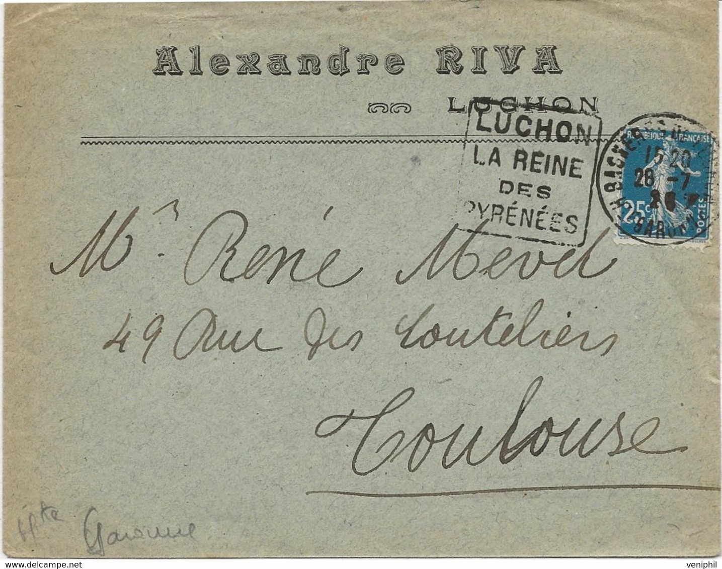 LETTRE OBLITERATION DAGUIN "LUCHON LA REINE DES PYRENEES "-ANNEE 1924 - Oblitérations Mécaniques (Autres)