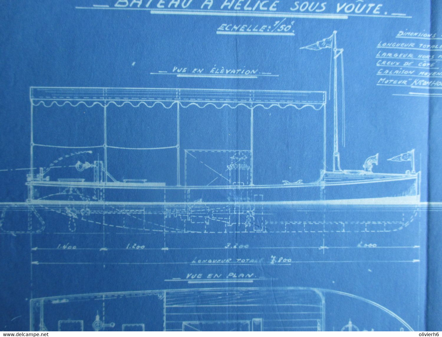 VP PLAN Et ELEVATION 1926 (V2030) BATEAU à HELICE Sous VOUTE (6 Vues) Echelle 1/50 Chantiers Navals Belges CRUYBEKE - Other Plans